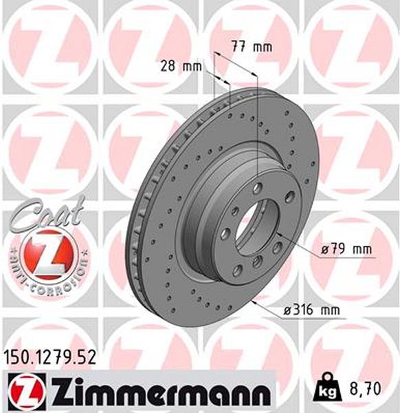 Zimmermann brake disc 150.1279.52 (E38)