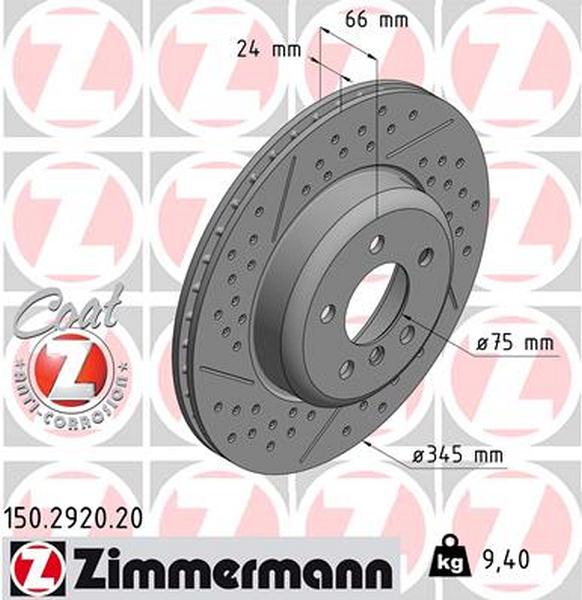 Rear perforated and grooved brake discs Zimmermann 345mm F20-23, F30 - F36