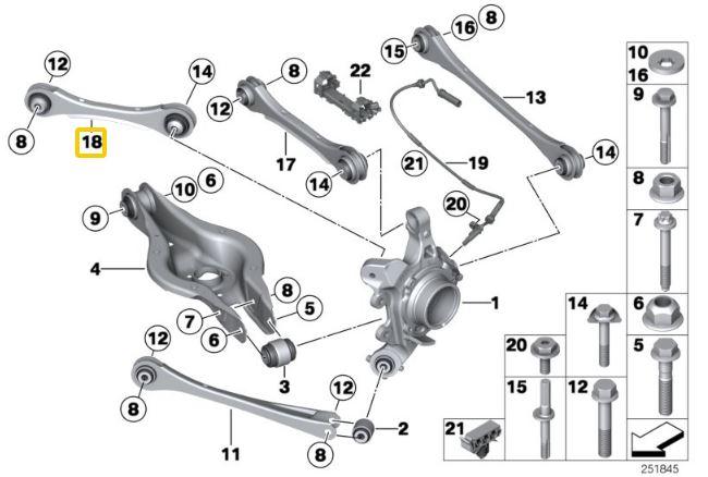 Rear adjustable upper camber arms BMW F2x, F3x - Gold, Alumiunium