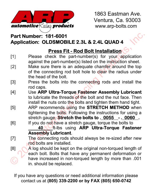 Olds Quad-4 hi-perf drijfstangboutenset