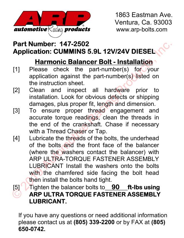 CUMMINS 5.9L 12/24V DIESEL BALANCER BOUT KIT