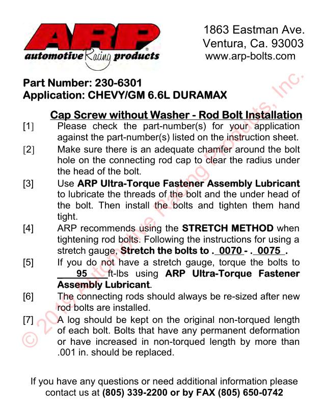 CHEVY/GM 6.6L DURAMAX DSL ROD BOLT KIT