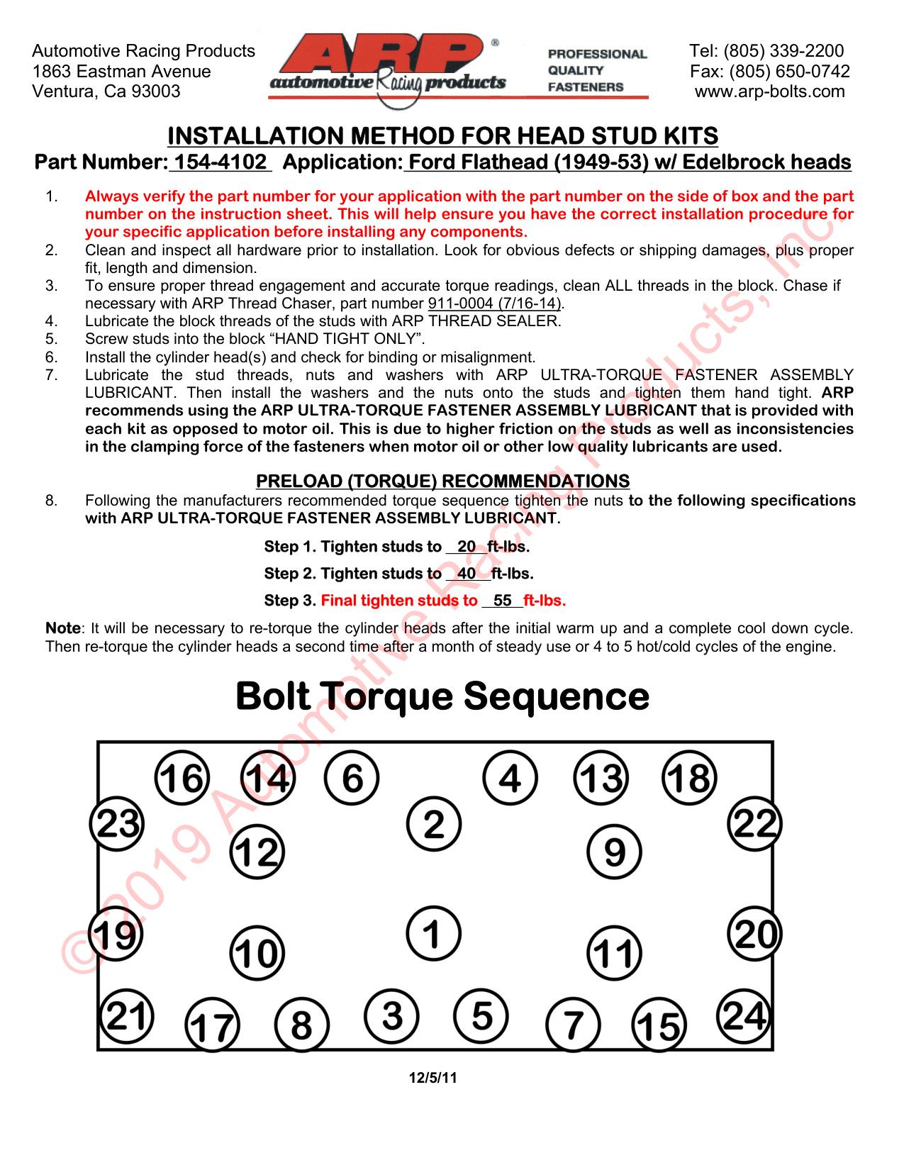 FORD FLATHEAD (1949-53) W/EDELBROCK HEADS HEAD STUD KIT