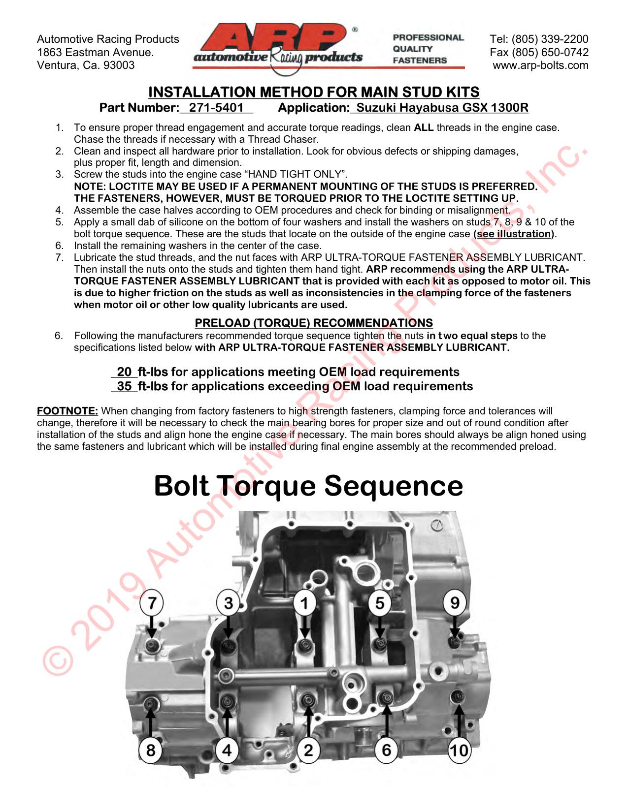 Suzuki HayabusaGSX1300 hoofdboutset met 2 bouten