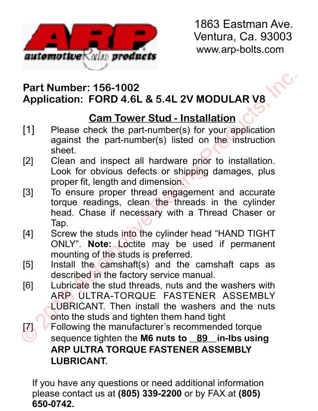 Ford Modular 2V SOHC Cam Tower Stud Kit