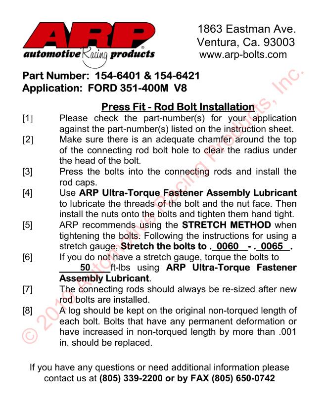Ford 351-400M golfslotdrijfstangboutenset, 2 stuks