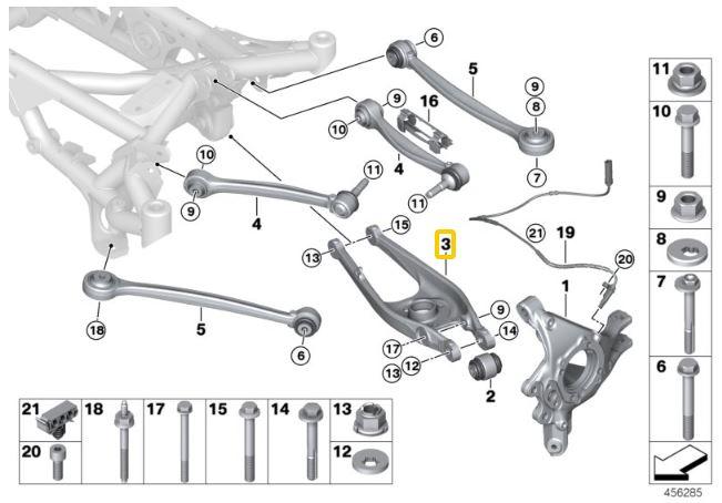 Onderste camberarmen achter (van aluminium) BMW E8x M1, E9x, M3, F87 M2, F80 M3, F82/83 M4, G87 M2, G80 M30, G82/83 M4