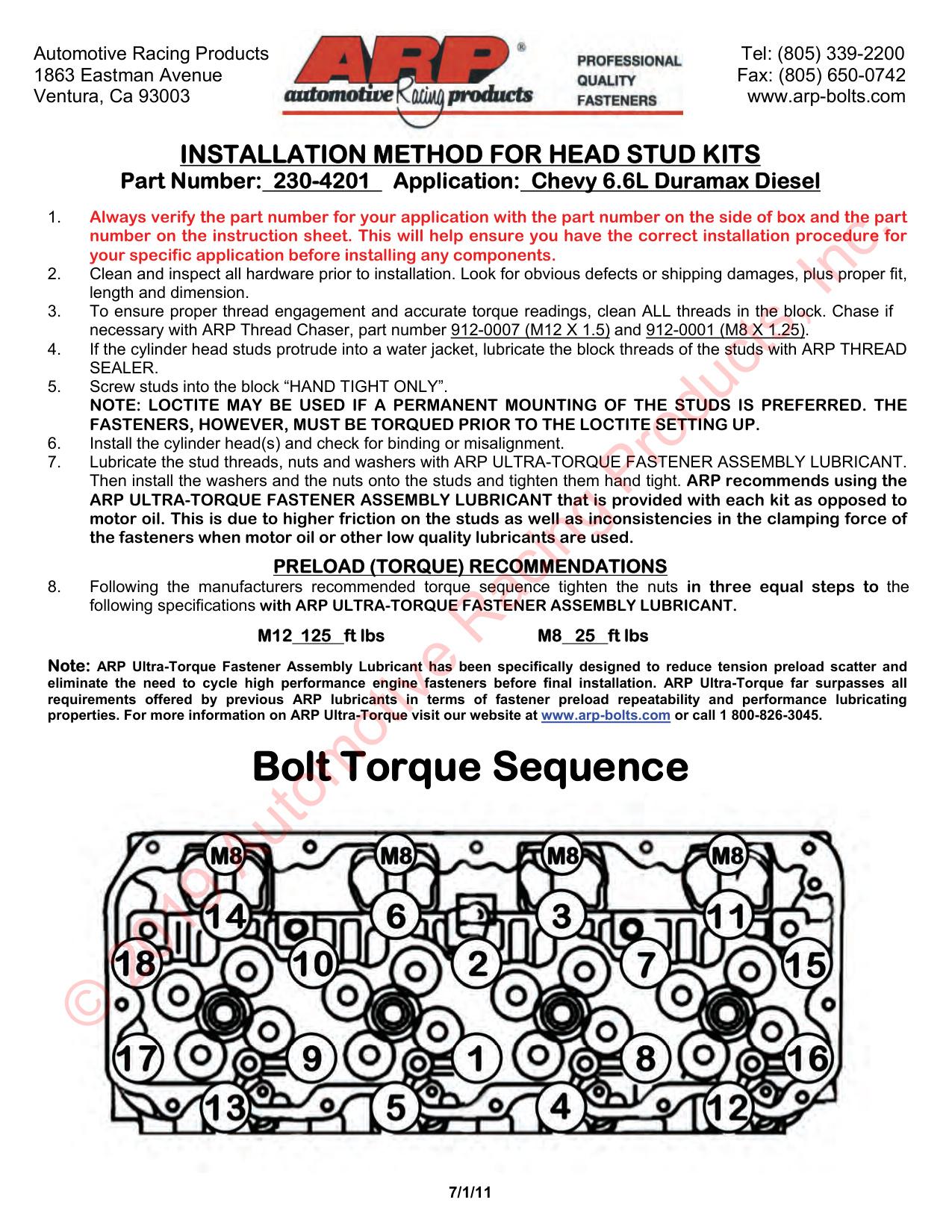 Chevy Duramax diesel '01-'04 (LB-7), '04-pres (LLY) kopboutset