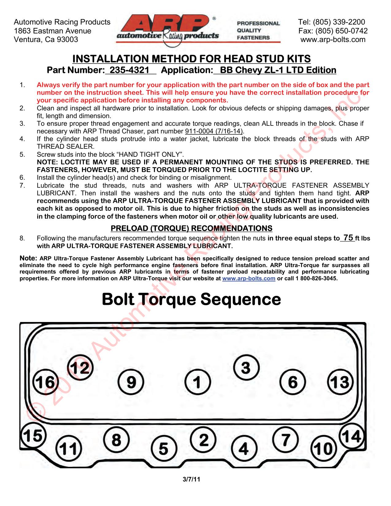 BB Chevy ZL1 Ltd Edition kopboutset