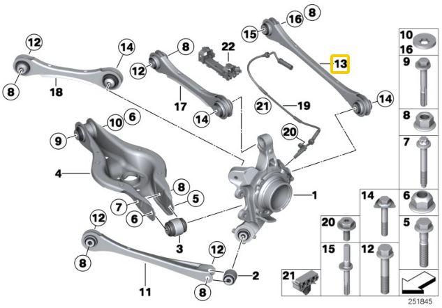 Rear adjustable toe arms BMW F2x, F3x - Gold, Alumiunium