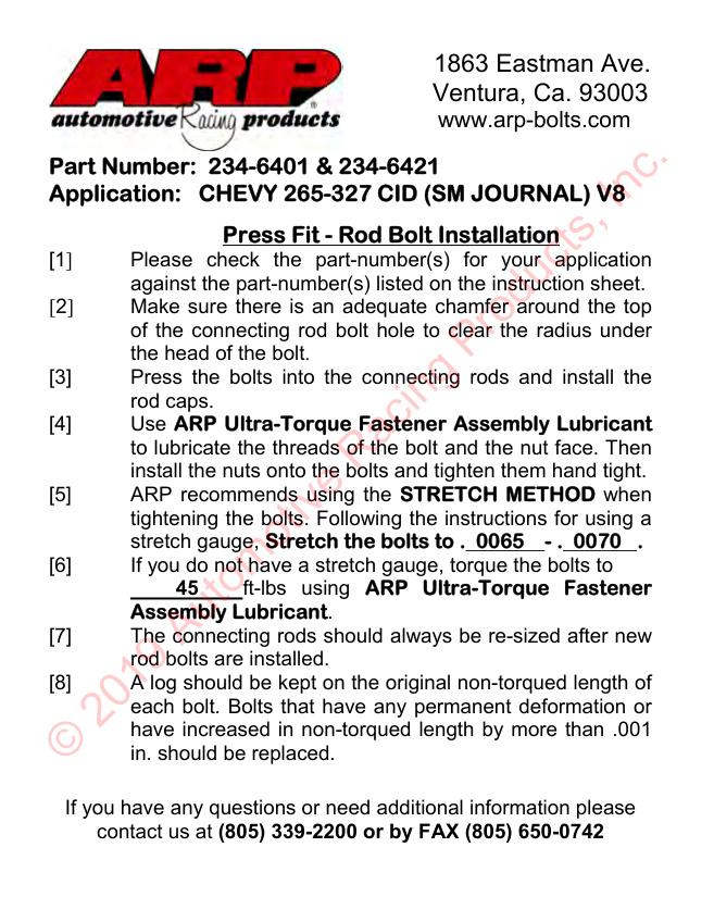 SB Chevy 283-327 & Inline 6 wave-loc drijfstangboutenset